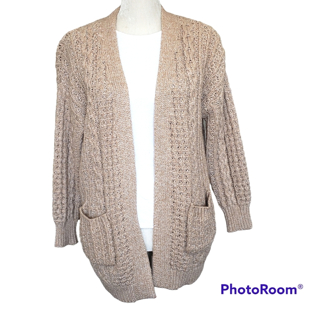 Time and Tru Chunky Cable Knit Open Front Grandpa Cardigan Sweater